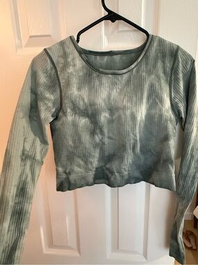 Women's Long Sleeve Cropped Ribbed Top - Sage Green